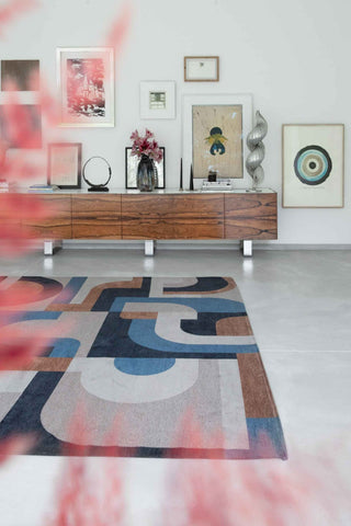 Louis De Poortere Nuance Module 9196 Camel Blue Area Rug Lifestyle Image Feature