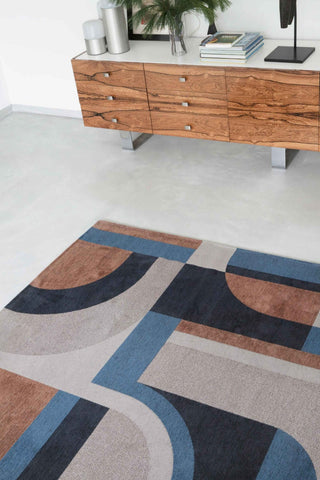 Louis De Poortere Nuance Module 9196 Camel Blue Area Rug Lifestyle Image Feature