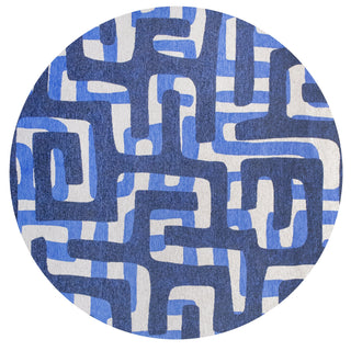 Louis De Poortere Craft Kuba 9336 Ultramarine Area Rug Round Main Image