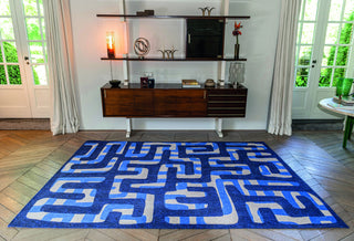 Louis De Poortere Craft Kuba 9336 Ultramarine Area Rug Lifestyle Image Feature