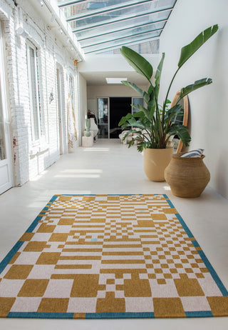 Louis De Poortere Craft Chess 9338 Honey Area Rug Lifestyle Image Feature