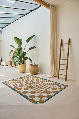 Louis De Poortere Craft Chess 9338 Honey Area Rug Lifestyle Image Feature