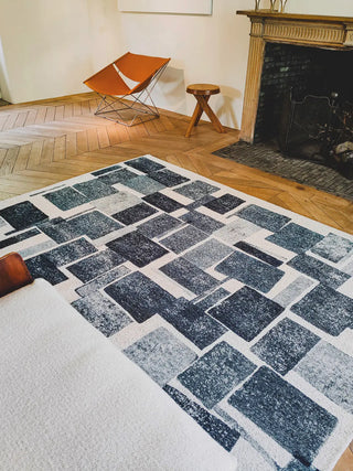 Louis De Poortere Craft Lucia 9355 Ice Blue Area Rug Lifestyle Image Feature