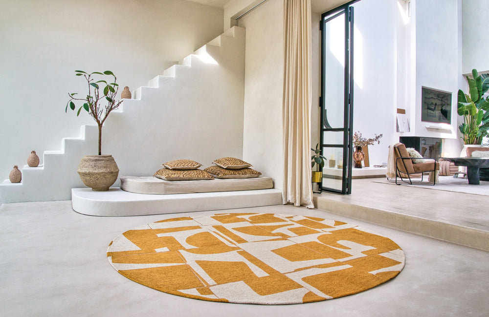 Louis De Poortere Craft Papercut 9367 Curry Area Rug Lifestyle Image Feature