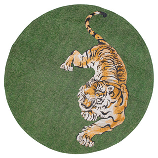 Louis De Poortere Pop Tiger 9388 Green On Fire Area Rug Round Main Image