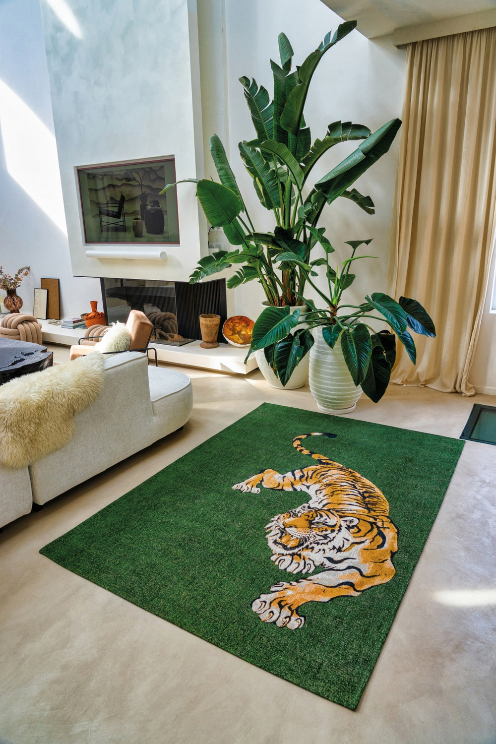 Louis De Poortere Pop Tiger 9388 Green On Fire Area Rug Lifestyle Image Feature