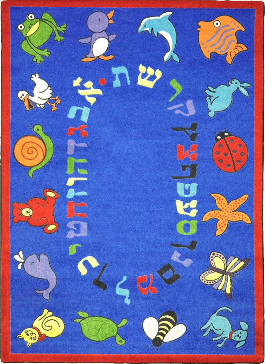 Joy Carpets Kid Essentials ABC Animals (Hebrew Alphabet) Blue Area Rug