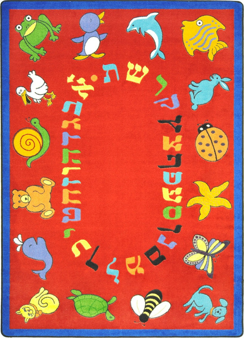 Joy Carpets Kid Essentials ABC Animals (Hebrew Alphabet) Red Area Rug