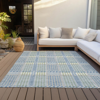 Piper Looms Chantille Plaid ACN1000 Denim Machine Washable Area Rug Outdoor Lifestyle Image Feature
