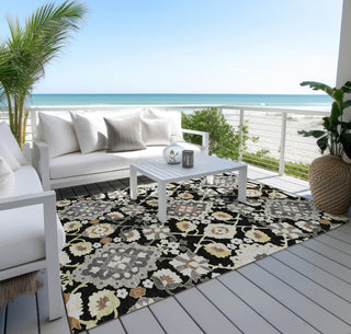 Piper Looms Chantille Oriental ACN1002 Black Machine Washable Area Rug Outdoor Lifestyle Image Feature