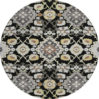Piper Looms Chantille Oriental ACN1002 Black Machine Washable Area Rug Round Main Image
