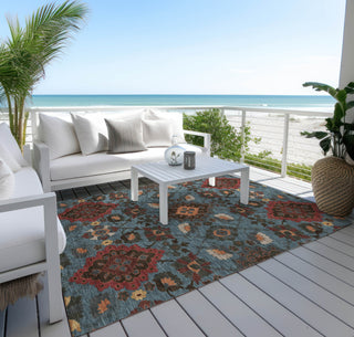 Piper Looms Chantille Oriental ACN1002 Denim Machine Washable Area Rug Outdoor Lifestyle Image Feature