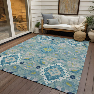 Piper Looms Chantille Oriental ACN1002 Teal Machine Washable Area Rug Outdoor Lifestyle Image Feature