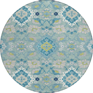 Piper Looms Chantille Oriental ACN1002 Teal Machine Washable Area Rug Round Main Image