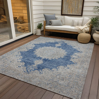 Piper Looms Chantille Oriental ACN1003 Navy Machine Washable Area Rug Outdoor Lifestyle Image Feature