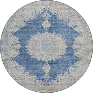 Piper Looms Chantille Oriental ACN1003 Navy Machine Washable Area Rug Round Main Image