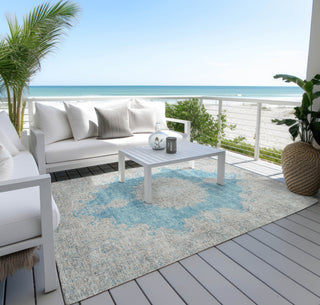 Piper Looms Chantille Oriental ACN1003 Teal Machine Washable Area Rug Outdoor Lifestyle Image Feature