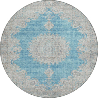 Piper Looms Chantille Oriental ACN1003 Teal Machine Washable Area Rug Round Main Image