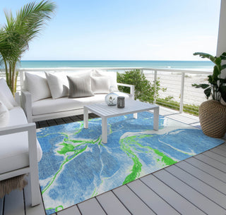 Piper Looms Chantille Abstract ACN1005 Denim Machine Washable Area Rug Outdoor Lifestyle Image Feature