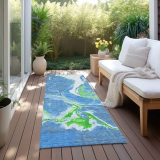 Piper Looms Chantille Abstract ACN1005 Denim Machine Washable Area Rug Runner Outdoor Lifestyle Image Feature