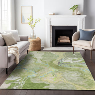 Piper Looms Chantille Abstract ACN1005 Green Machine Washable Area Rug Lifestyle Image Feature