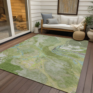 Piper Looms Chantille Abstract ACN1005 Green Machine Washable Area Rug Outdoor Lifestyle Image Feature