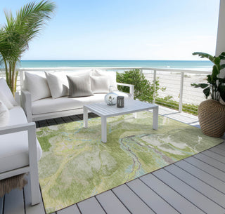 Piper Looms Chantille Abstract ACN1005 Green Machine Washable Area Rug Outdoor Lifestyle Image Feature