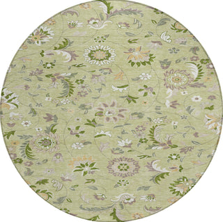 Piper Looms Chantille Floral ACN1006 Aloe Machine Washable Area Rug Round Main Image