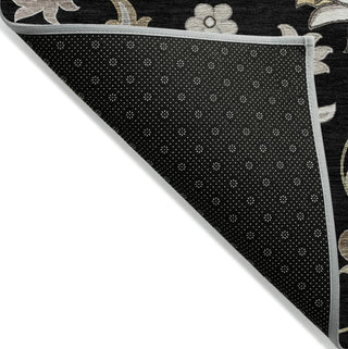 Piper Looms Chantille Floral ACN1006 Black Machine Washable Area Rug Backing Image
