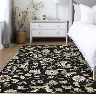 Piper Looms Chantille Floral ACN1006 Black Machine Washable Area Rug Lifestyle Image Feature