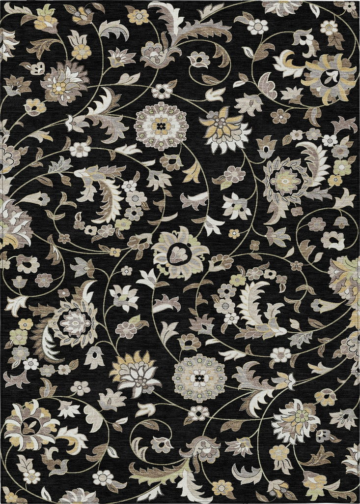 Piper Looms Chantille Floral ACN1006 Black Machine Washable Area Rug main image