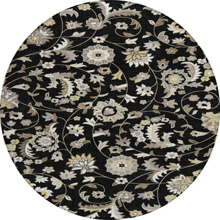 Piper Looms Chantille Floral ACN1006 Black Machine Washable Area Rug Round Main Image