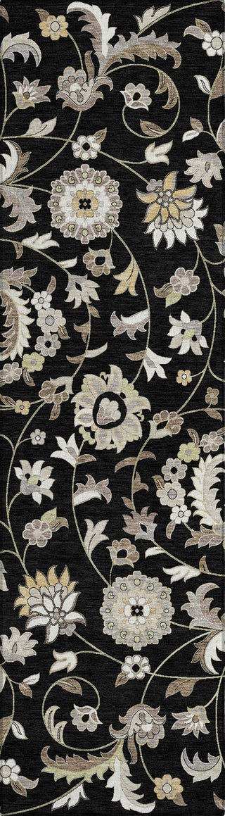 Piper Looms Chantille Floral ACN1006 Black Machine Washable Area Rug Runner Main Image