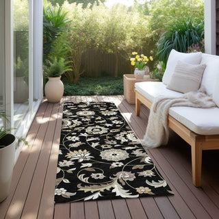 Piper Looms Chantille Floral ACN1006 Black Machine Washable Area Rug Runner Outdoor Lifestyle Image Feature