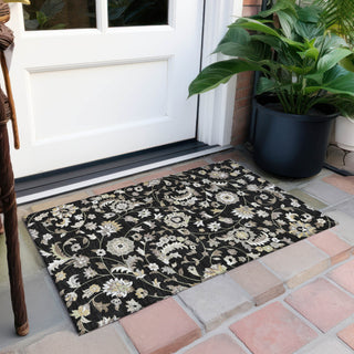 Piper Looms Chantille Floral ACN1006 Black Machine Washable Area Rug Scatter Outdoor Lifestyle Image Feature