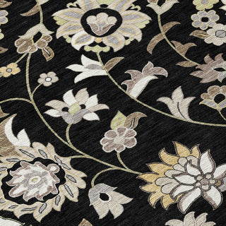 Piper Looms Chantille Floral ACN1006 Black Machine Washable Area Rug Swatch Image