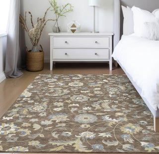 Piper Looms Chantille Floral ACN1006 Chocolate Machine Washable Area Rug Lifestyle Image Feature