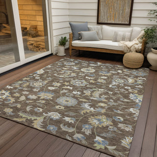 Piper Looms Chantille Floral ACN1006 Chocolate Machine Washable Area Rug Outdoor Lifestyle Image Feature