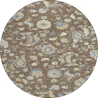 Piper Looms Chantille Floral ACN1006 Chocolate Machine Washable Area Rug Round Main Image