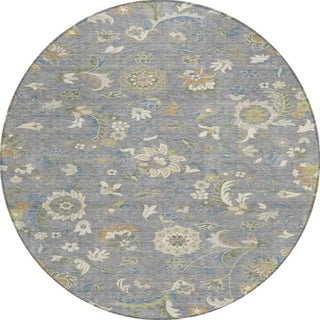Piper Looms Chantille Floral ACN1006 Gray Machine Washable Area Rug Round Main Image