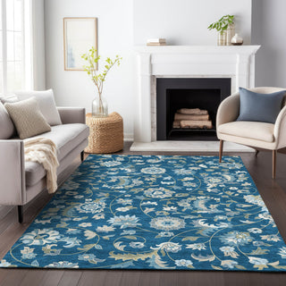 Piper Looms Chantille Floral ACN1006 Navy Machine Washable Area Rug Lifestyle Image Feature