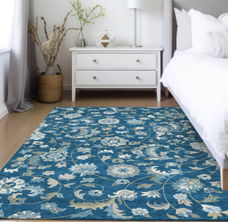 Piper Looms Chantille Floral ACN1006 Navy Machine Washable Area Rug Lifestyle Image Feature