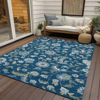 Piper Looms Chantille Floral ACN1006 Navy Machine Washable Area Rug Outdoor Lifestyle Image Feature
