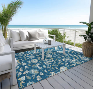 Piper Looms Chantille Floral ACN1006 Navy Machine Washable Area Rug Outdoor Lifestyle Image Feature