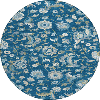 Piper Looms Chantille Floral ACN1006 Navy Machine Washable Area Rug Round Main Image