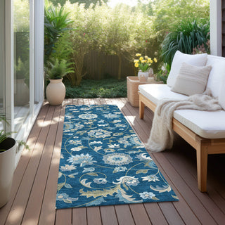 Piper Looms Chantille Floral ACN1006 Navy Machine Washable Area Rug Runner Outdoor Lifestyle Image Feature