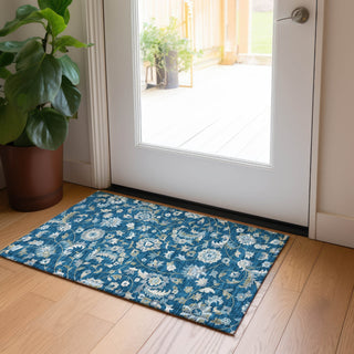 Piper Looms Chantille Floral ACN1006 Navy Machine Washable Area Rug Scatter Lifestyle Image Feature