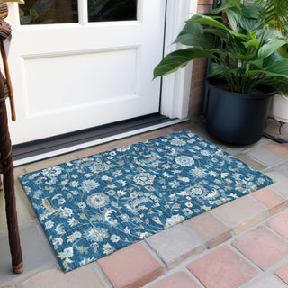 Piper Looms Chantille Floral ACN1006 Navy Machine Washable Area Rug Scatter Outdoor Lifestyle Image Feature