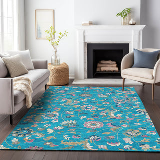 Piper Looms Chantille Floral ACN1006 Teal Machine Washable Area Rug Lifestyle Image Feature