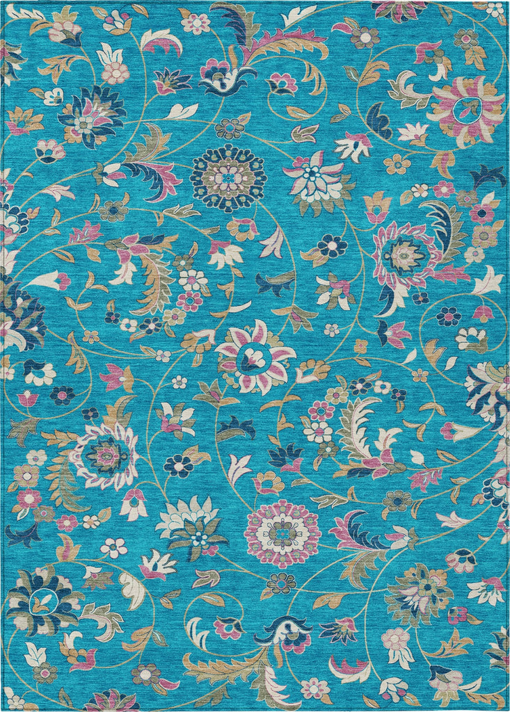 Piper Looms Chantille Floral ACN1006 Teal Machine Washable Area Rug main image